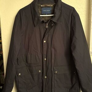 Cole Haan Navy Field Jacket Large Like New Plaid Lining Zip Front
